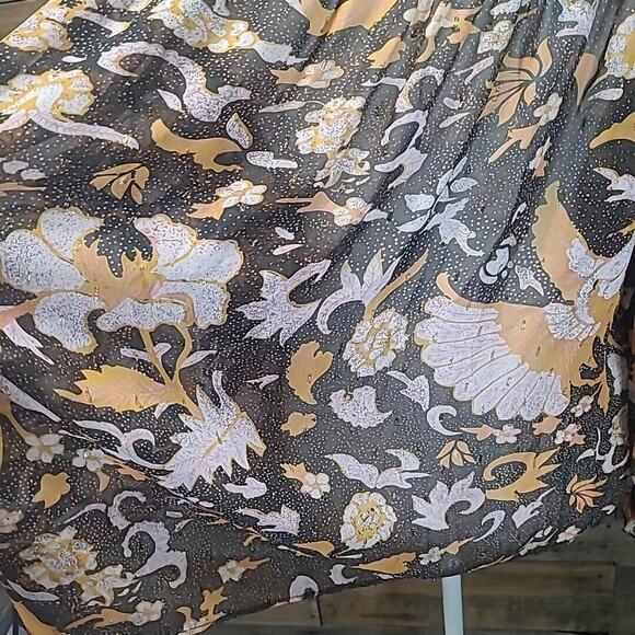 Anthropologie O.P.T. Black Pink Floral Sheer Long Sleeve Smocked top SZ M - Picture 7 of 9